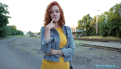 Sexy blonde girl take spin by the pool