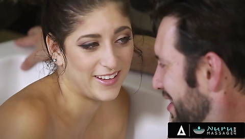 Hot brunette gets her tight pussy pounded