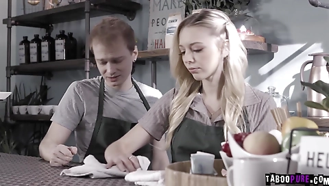 Sexy chick gets fucked in the kitchen and-mop