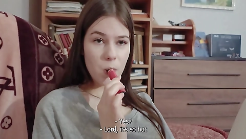 Super hot brunette and cum on her face